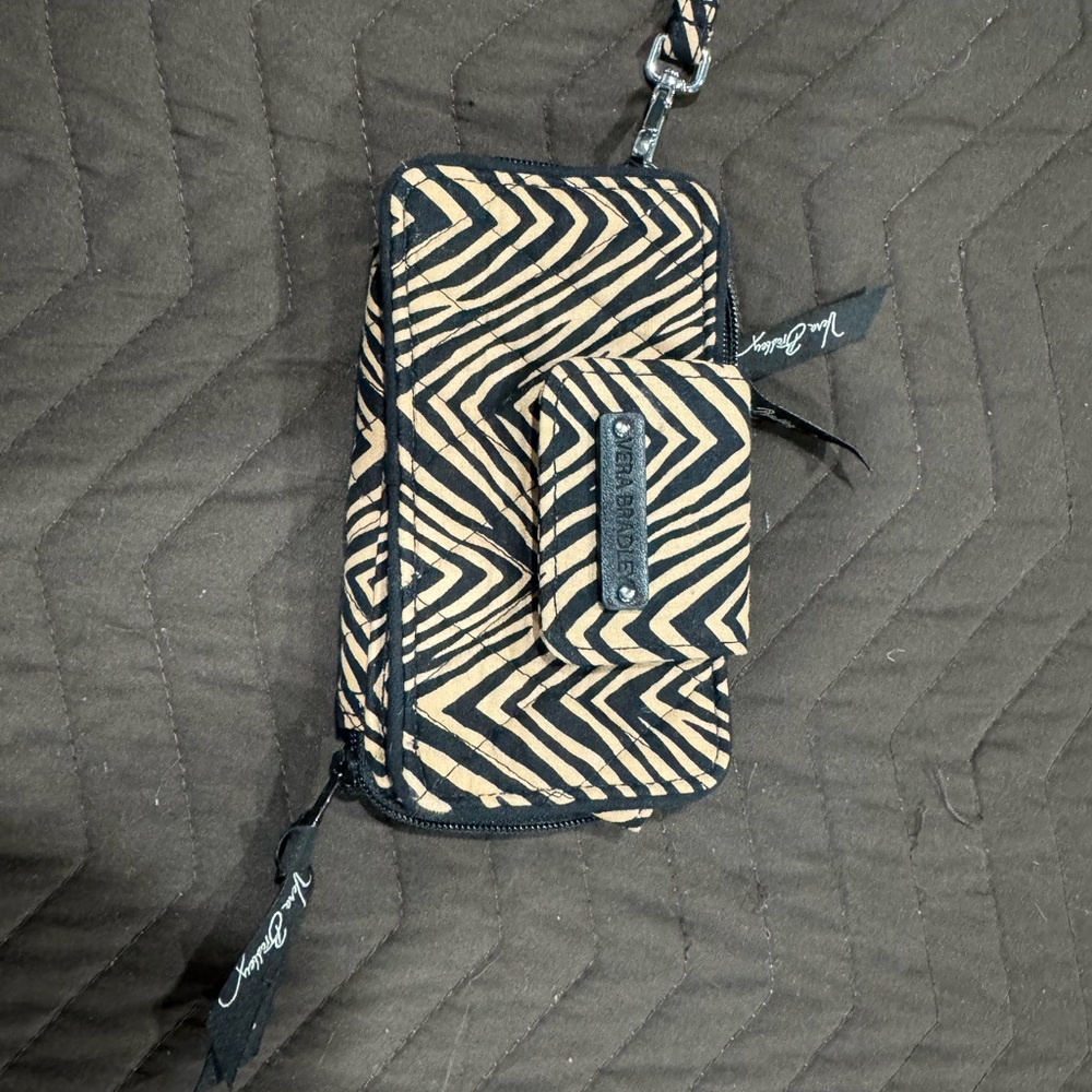 Vera Bradley Black and Tan Chevron Wristlet